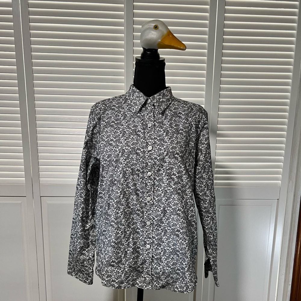 LLBean black and white floral top